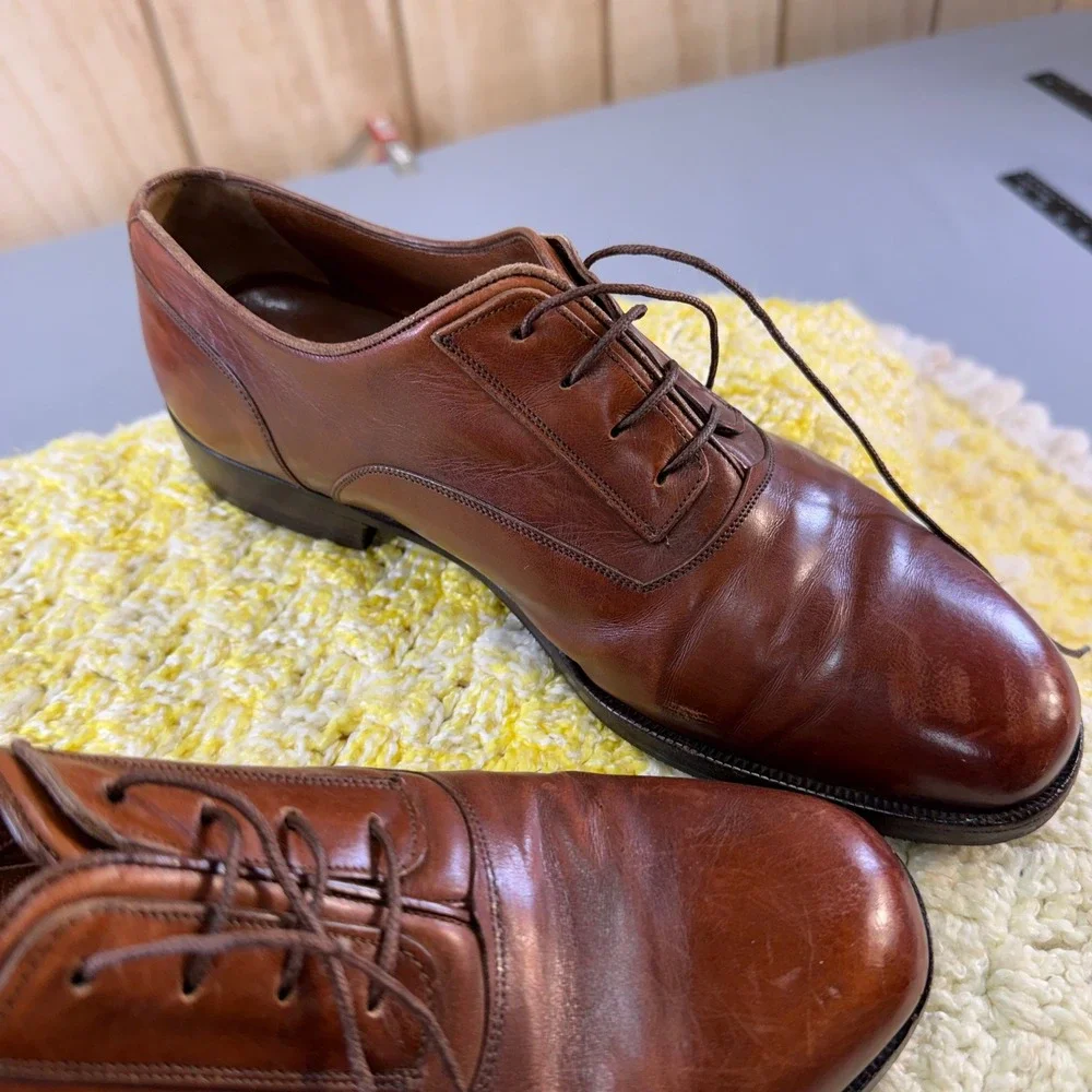 Bruno Magli Solo Mens Brown Leather Oxford Dress Shoes Made in Italy Siz 9 45326